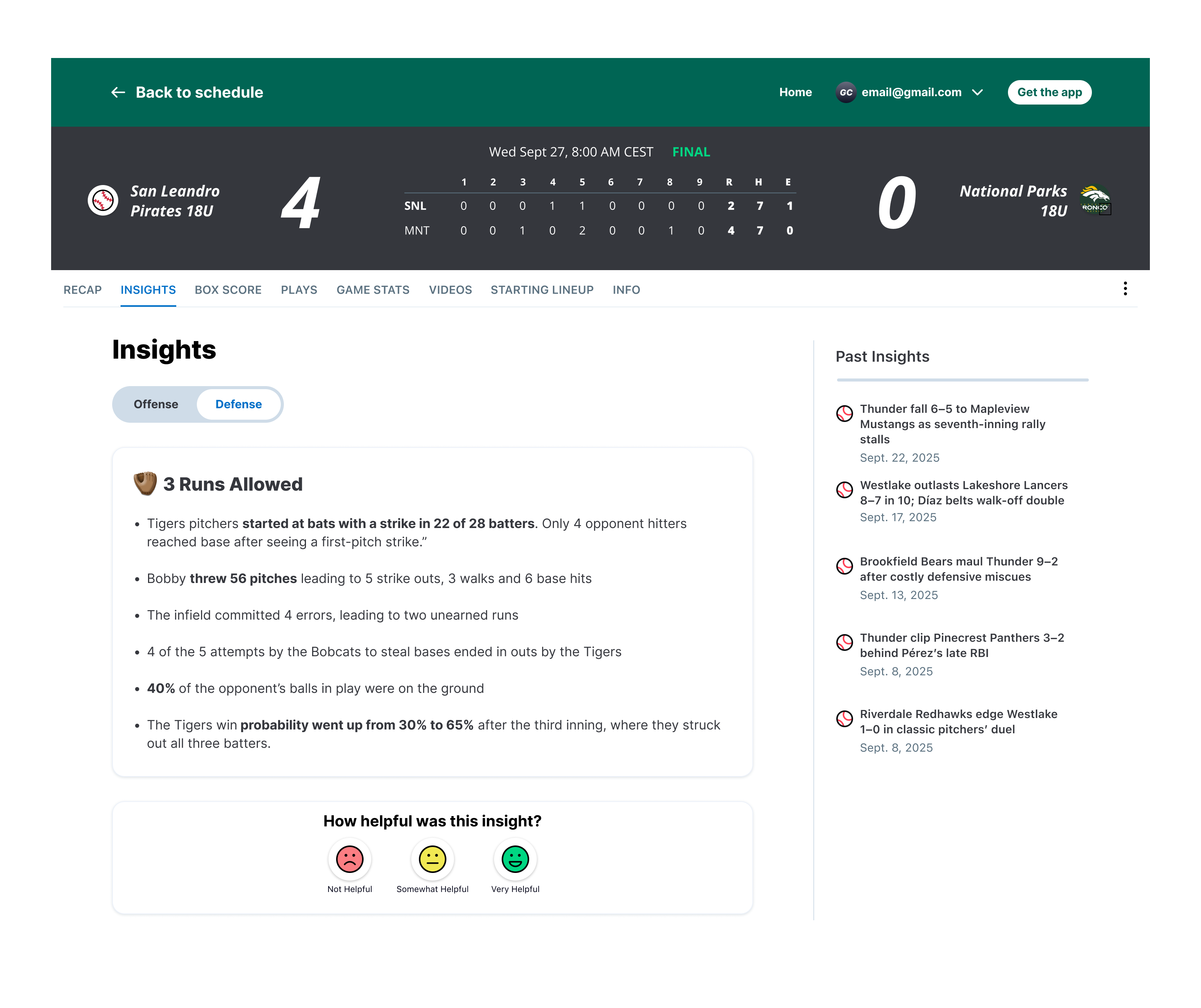 Post game insights on desktop