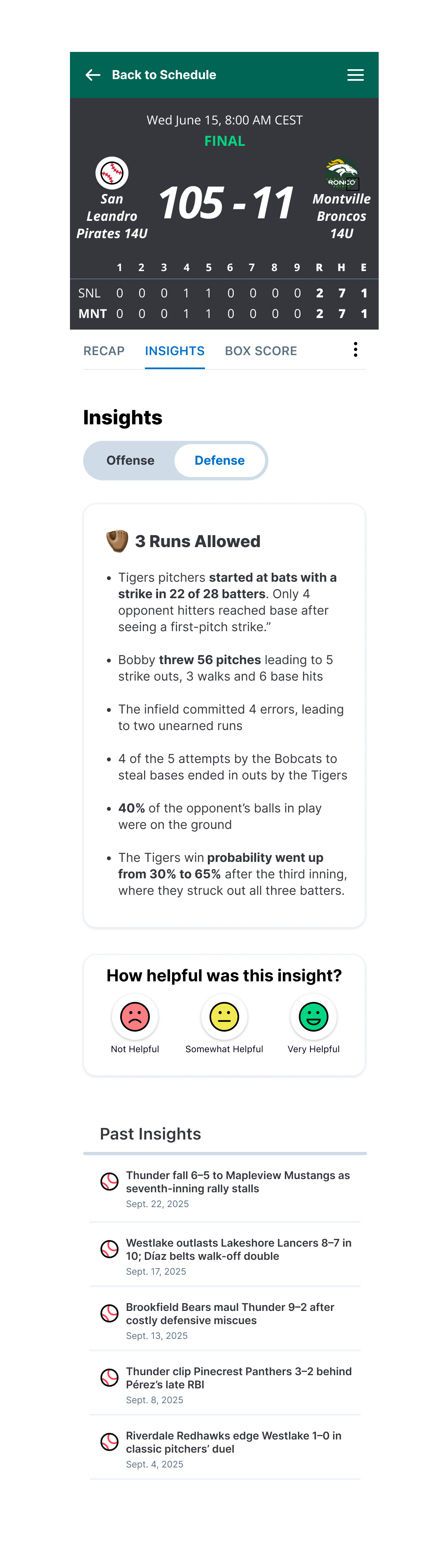 Post game insights on mobile