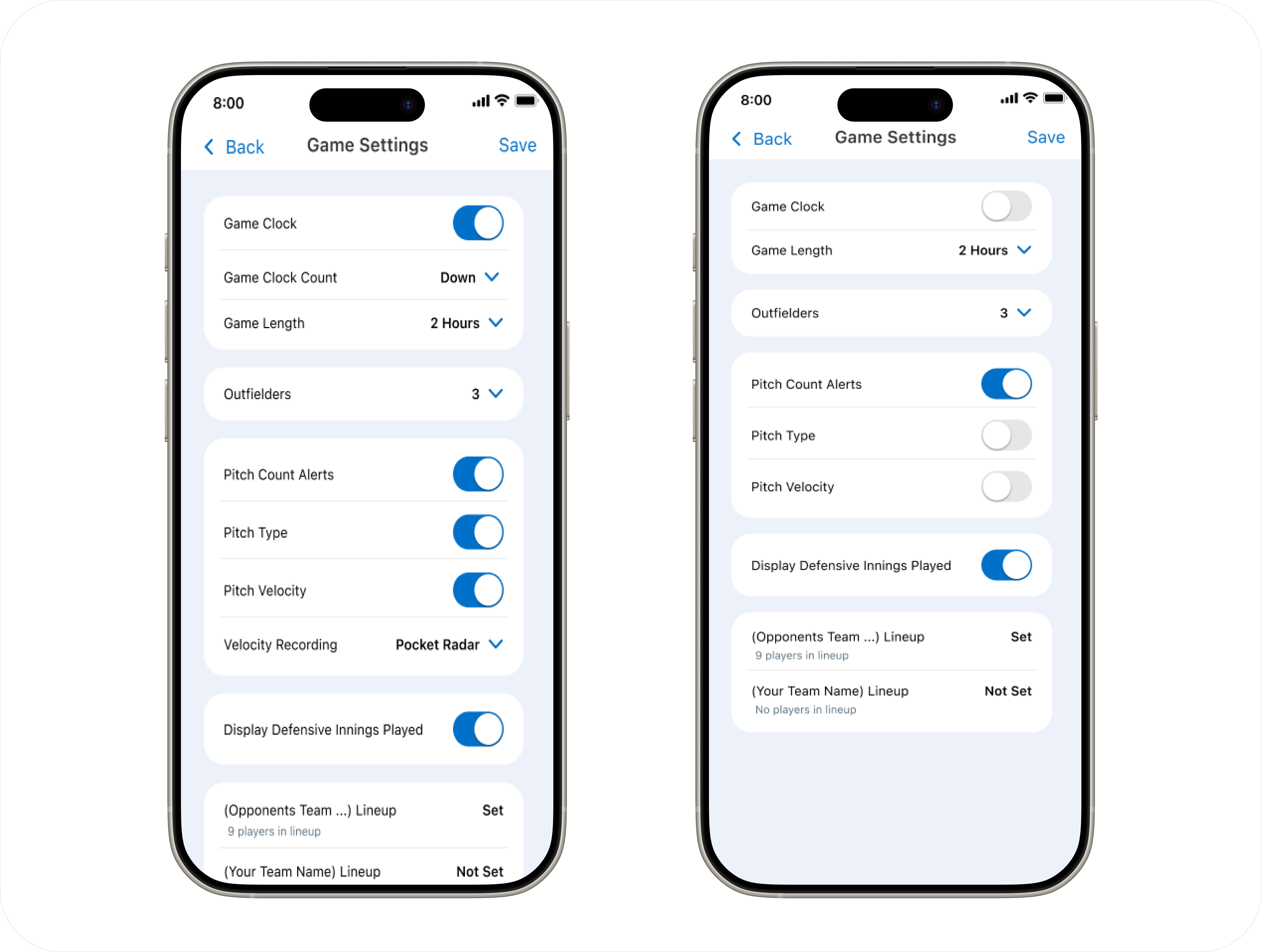 Game settings detail screen