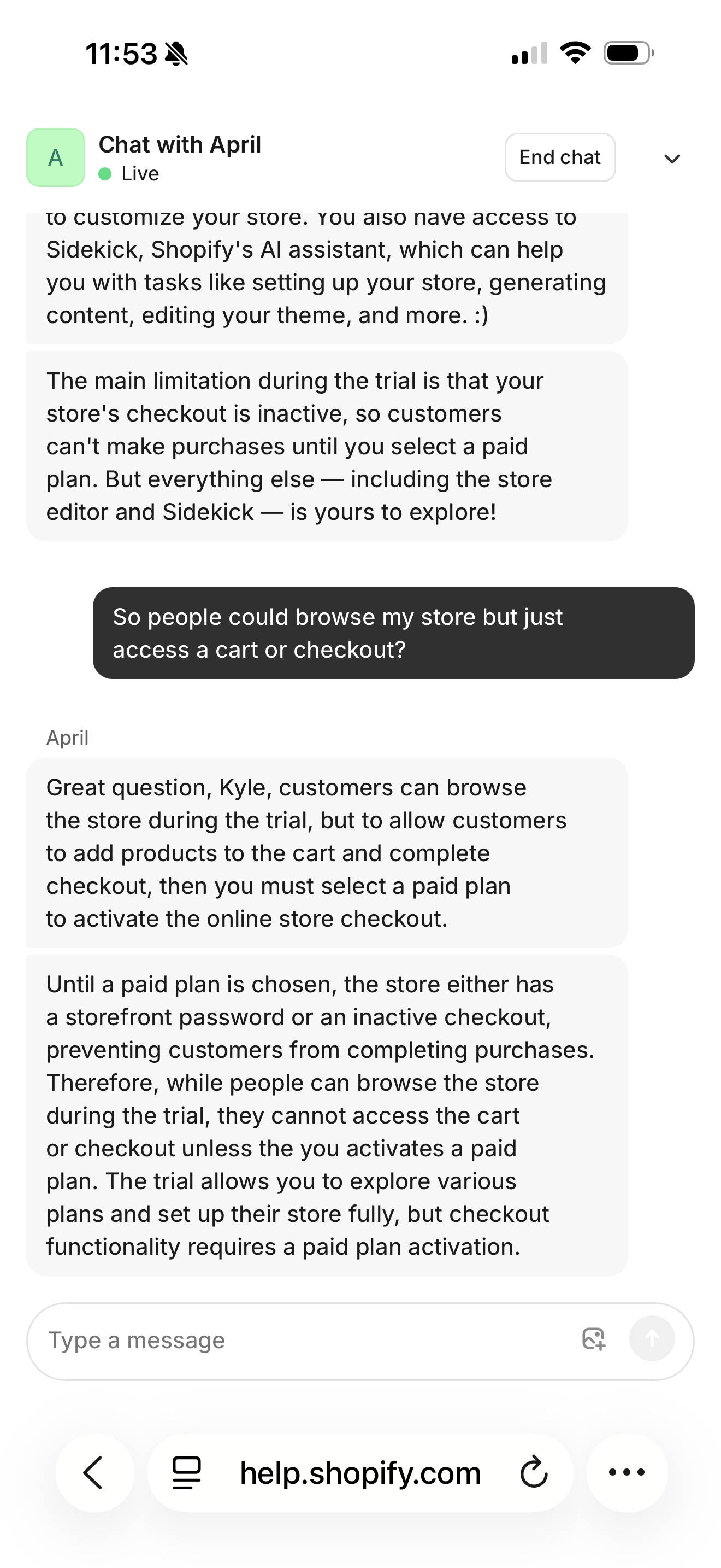 Live chat with a support advisor