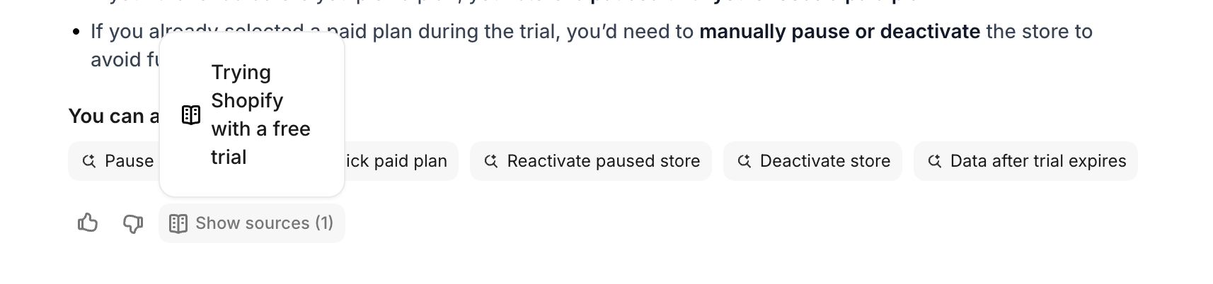 Show sources tooltip on AI response