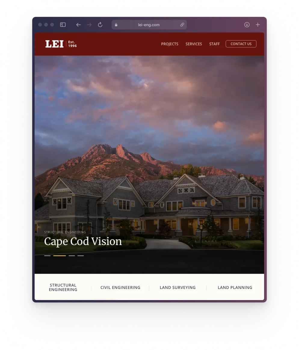 LEI Engineering website homepage