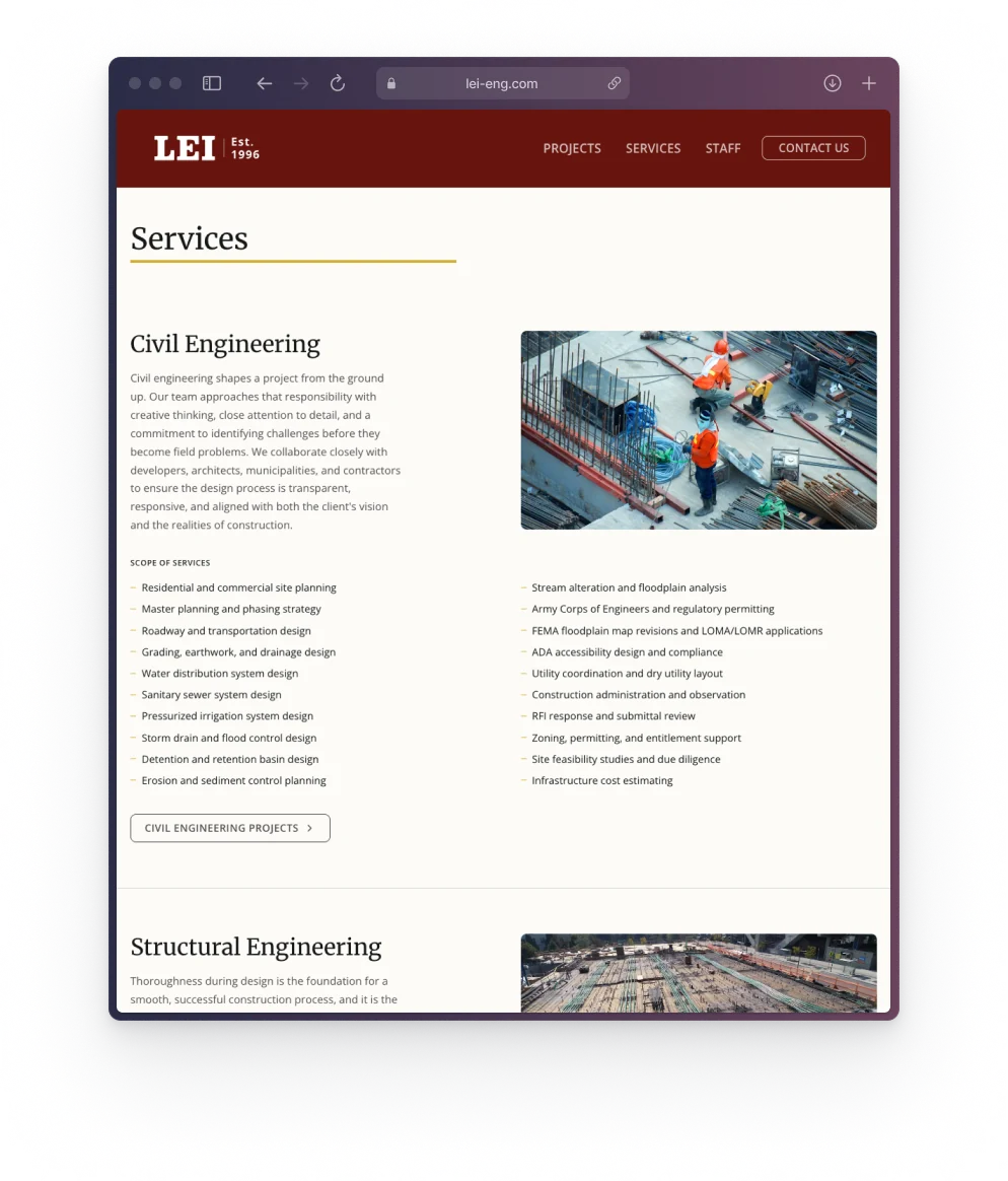 LEI Engineering website projects