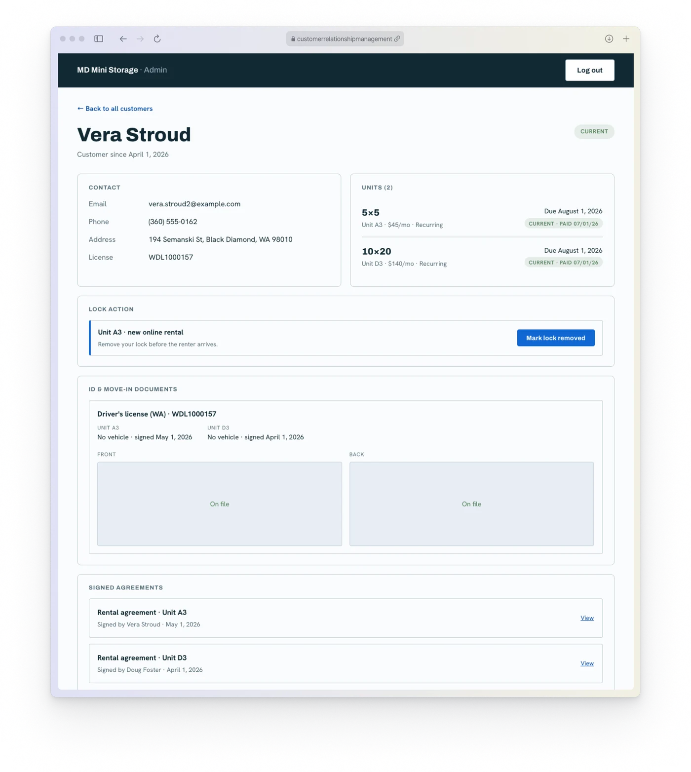 Customer record view