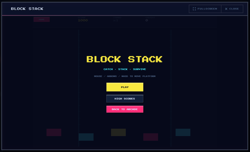 Block Stack intro screen
