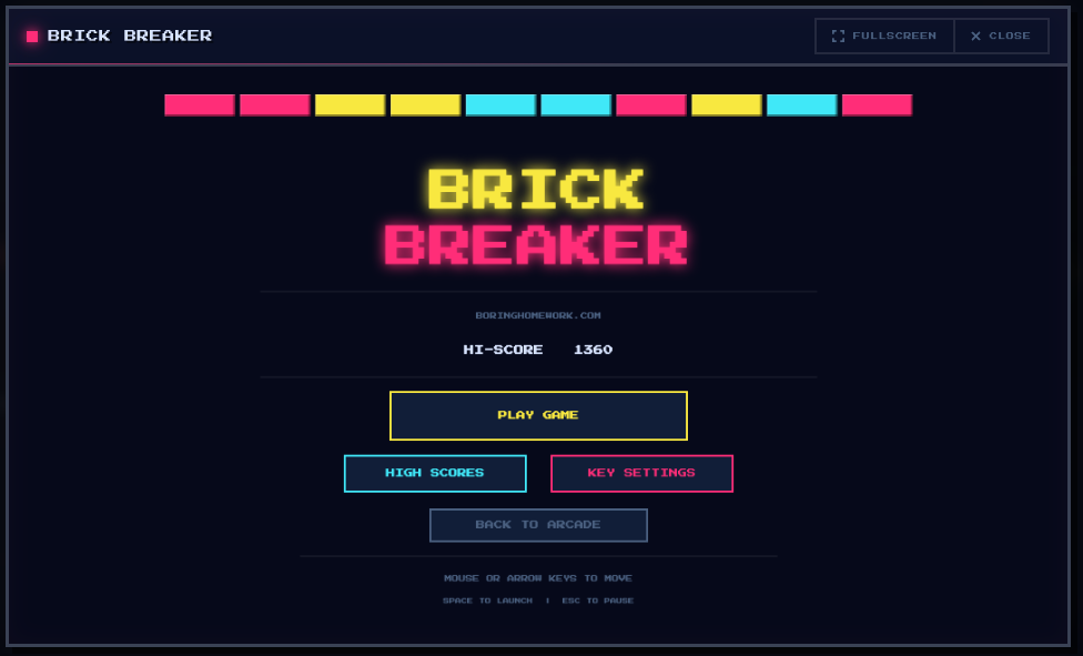 Brick Breaker intro screen