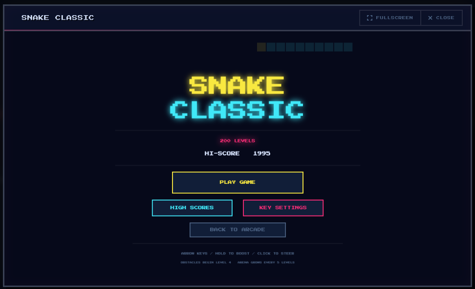 Snake Classic intro screen