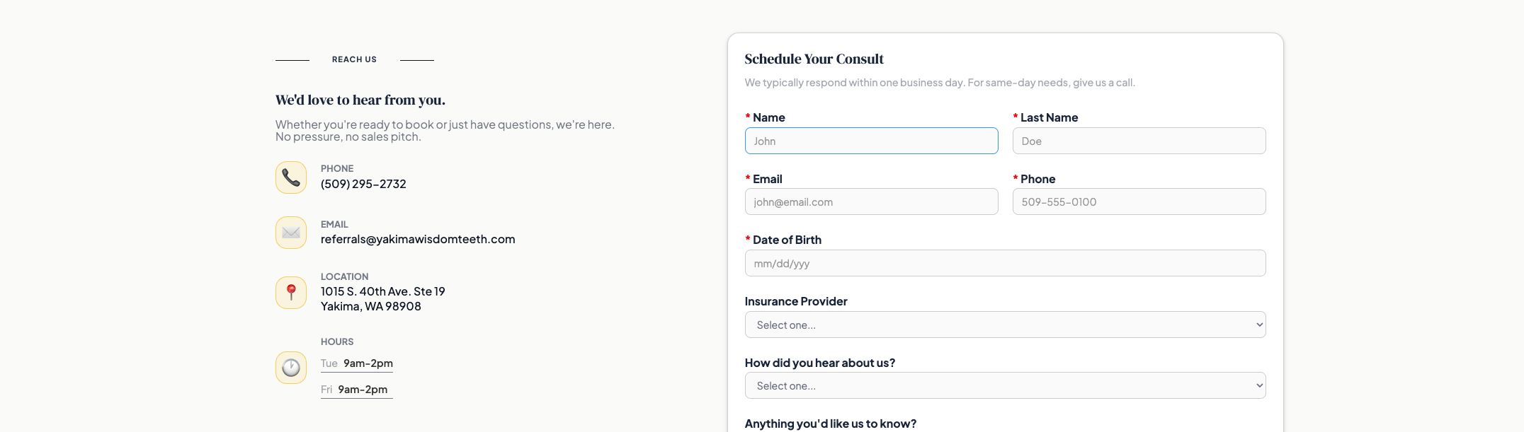 Consult scheduling and referral contact form